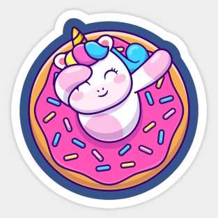 Cute Unicorn Dabbing With Doughnut Cartoon Sticker